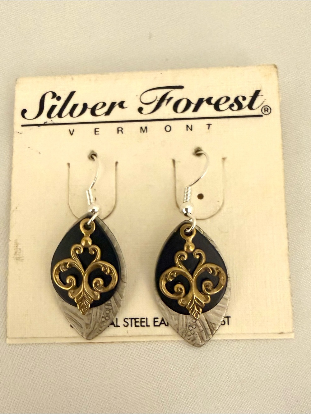 Silver Forest Vermont Fleur De Lis Sterling Silver Leaf Earrings Mixed Metal